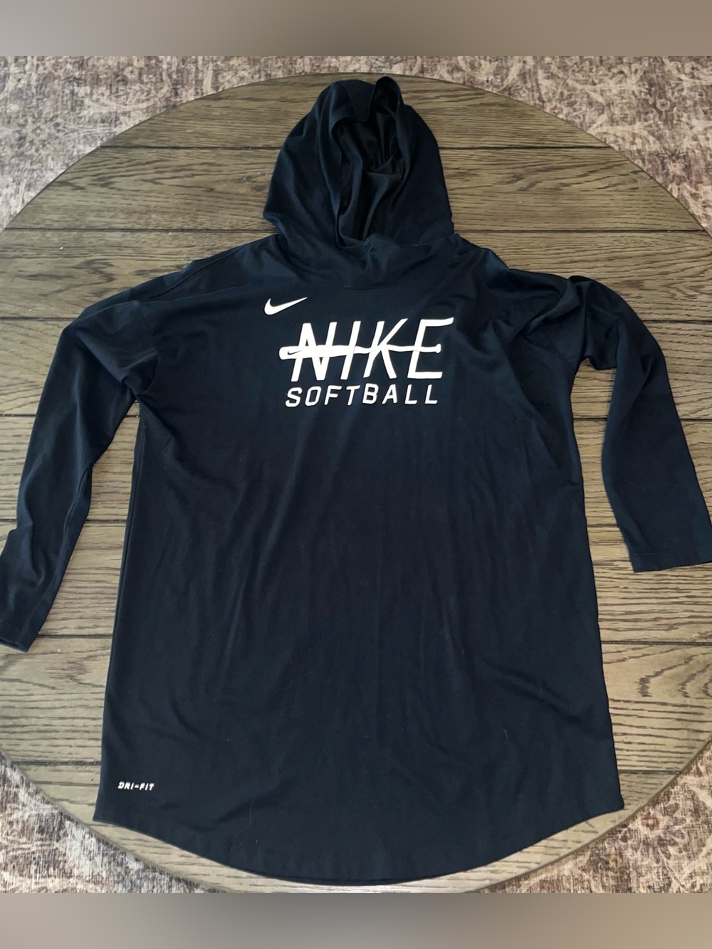 Nike Softball Hooded Shirt DriFit Women’s Size Small LS Black Swoosh Athletic